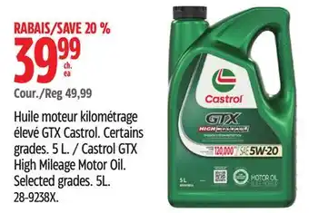 Canadian Tire CastrolGTX High Mileage Motor Oil. Selected grades offer