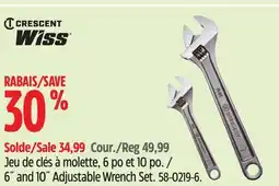 Canadian Tire Crescent WISS 6˝ and 10˝ Adjustable Wrench Set offer