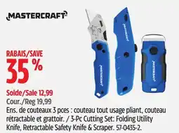 Canadian Tire Mastercraft 3-pc cutting set Folding utility knife, retractable safety knife & scraper offer