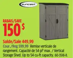 Canadian Tire Suncast Vertical Storage Shed.Up to 54 cu-ft capacity offer