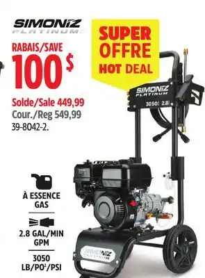 Canadian Tire Simoniz Platinum GAS 2.8 MIN GPM 3050 PSI offer