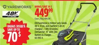 Canadian Tire Yardworks 48V Brushless Dethatcher 14 with 5Ah Battery & Charger offer