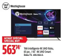 Canadian Tire Westinghouse 65˝ 4K UHD Smart Roku TV offer