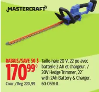 Canadian Tire Mastercraft 20V Hedge Trimmer, 22 with 2Ah Battery & Charger offer