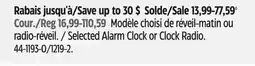 Canadian Tire Westclox Selected Alarm Clock or Clock Radio offer