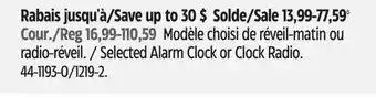 Canadian Tire Westclox Selected Alarm Clock or Clock Radio offer