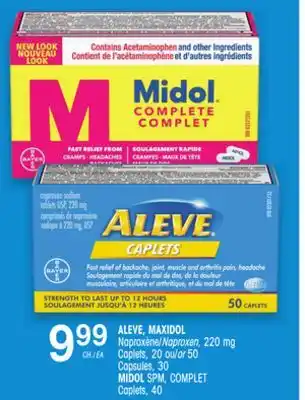 Uniprix ALEVE, MAXIDOL Naproxène/Naproxen, 220 mg Caplets, Capsules, MIDOL SPM, COMPLET Caplets offer