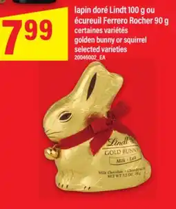 Maxi LAPIN DORÉ LINDT 100 G OU ÉCUREUIL FERRERO ROCHER 90 G | GOLDEN BUNNY OR SQUIRREL offer