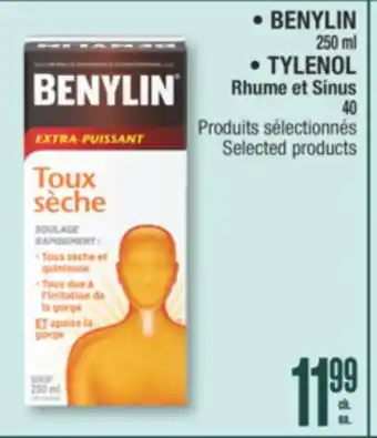 Jean Coutu BENYLIN, TYLENOL Rhume et Sinus Selected products offer