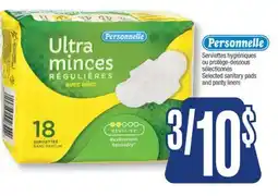 Jean Coutu PERSONNELLE Selected sanitary pads and panty liners offer