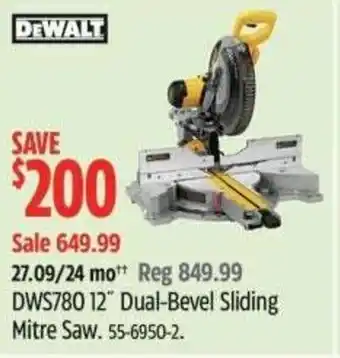 Canadian Tire DWS780 12" Dual-Bevel Sliding Mitre Saw offer