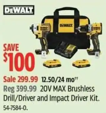 Canadian Tire Dewalt 20V MAX Brushless Drill/Driver and Impact Driver Kit offer