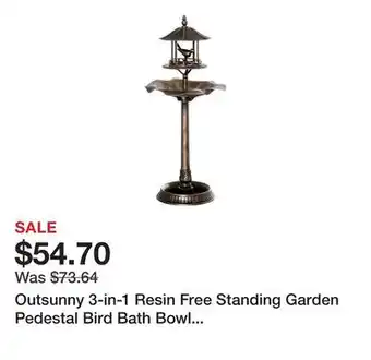 Bed Bath & Beyond Outsunny 3-in-1 Resin Free Standing Garden Pedestal Bird Bath Bowl Feeder Planter - Bronze offer