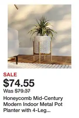 Bed Bath & Beyond Honeycomb Mid-Century Modern Indoor Metal Pot Planter with 4-Leg Metal Base offer