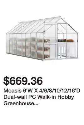 Bed Bath & Beyond Moasis 6'W X 4/6/8/10/12/16'D Dual-wall PC Walk-in Hobby Greenhouse with Aluminum Frame offer