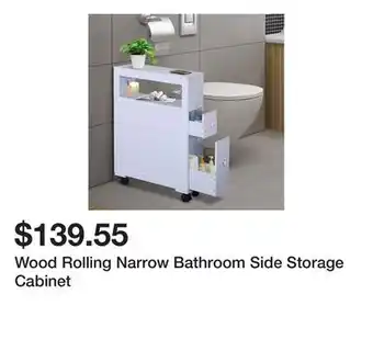 Bed Bath & Beyond Wood Rolling Narrow Bathroom Side Storage Cabinet offer