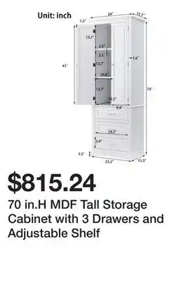 Bed Bath & Beyond 70 in.H MDF Tall Storage Cabinet with 3 Drawers and Adjustable Shelf offer