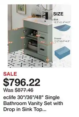 Bed Bath & Beyond eclife 30/36/48 Single Bathroom Vanity Set with Drop in Sink Top with Wave Lines offer