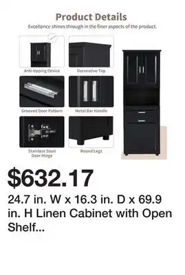 Bed Bath & Beyond 24.7 in. W x 16.3 in. D x 69.9 in. H Linen Cabinet with Open Shelf and Tilt-Out Laundry Hamper offer