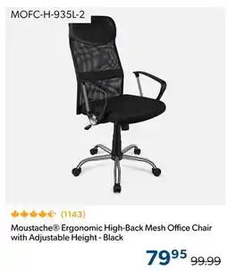 Primecables Moustache Ergonomic High-Back Mesh Office Chair with Adjustable Height - Black offer