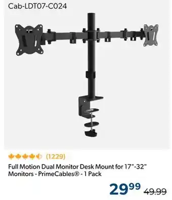 Primecables Full Motion Dual Monitor Desk Mount for 17-32 Monitors - PrimeCables - 1 Pack offer