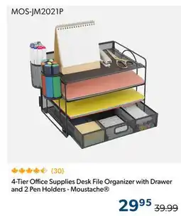 Primecables 4-Tier Office Supplies Desk File Organizer with Drawer and 2 Pen Holders - Moustache offer