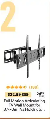 Primecables Full Motion Articulating TV Wall Mount for 37-70in TVs Holds up to 88lbs - PrimeCables offer