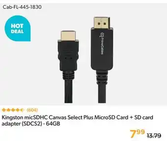 Primecables Kingston micSDHC Canvas Select Plus MicroSD Card + SD card adapter (SDCS2) - 64GB offer