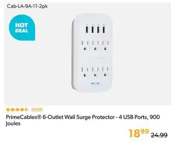 Primecables PrimeCables 6-Outlet Wall Surge Protector - 4 USB Ports, 900 Joules offer