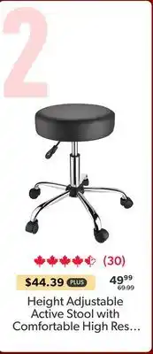 Shopper+ Height Adjustable Active Stool with Comfortable High Resilience Sponge Seat, Black - Moustache offer