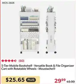 Shopper+ 5-Tier Mobile Bookshelf - Versatile Book & File Organizer Cart with Rotatable Wheels - Moustache offer