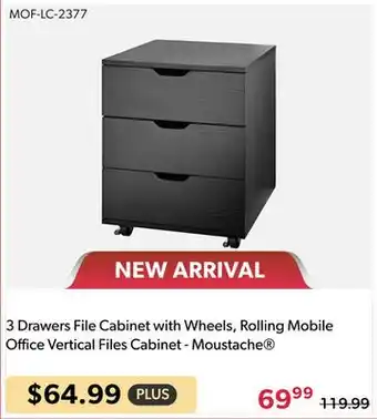 Shopper+ 3 Drawers File Cabinet with Wheels, Rolling Mobile Office Vertical Files Cabinet - Moustache offer