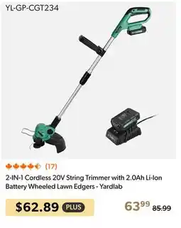 Shopper+ 2-IN-1 Cordless 20V String Trimmer with 2.0Ah Li-Ion Battery Wheeled Lawn Edgers - Yardlab offer