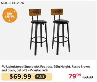 Shopper+ PU Upholstered Stools with Footrest, 29 in Height, Rustic Brown and Black, Set of 2 - Moustache offer