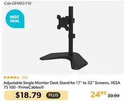 Shopper+ Adjustable Single Monitor Desk Stand for 17 to 32 Screens, VESA 75 100 - PrimeCables offer