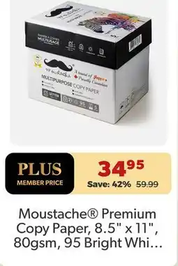 Shopper+ Moustache Premium Copy Paper, 8.5 x 11, 80gsm, 95 Bright White, 500 Sheets/Ream - 5 Ream Box offer