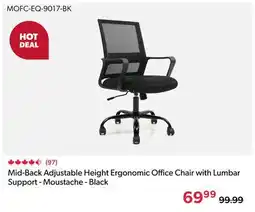 Shopper+ Mid-Back Adjustable Height Ergonomic Office Chair with Lumbar Support - Moustache - Black offer