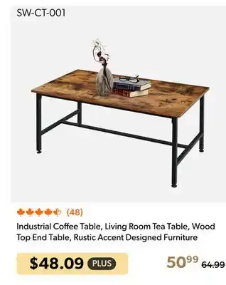 Shopper+ Industrial Coffee Table, Living Room Tea Table, Wood Top End Table, Rustic Accent Designed Furniture offer