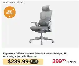 Shopper+ Ergonomic High Back Mesh Office Chair, Double Backrest and Adjustable Headrest - Moustache - Grey offer