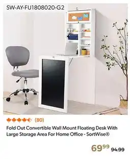 Shopper+ Fold Out Convertible Wall Mount Floating Desk With Large Storage Area For Home Office - SortWise offer