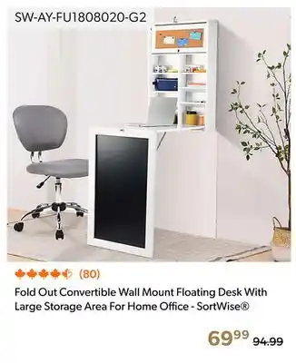 Shopper+ Fold Out Convertible Wall Mount Floating Desk With Large Storage Area For Home Office - SortWise offer