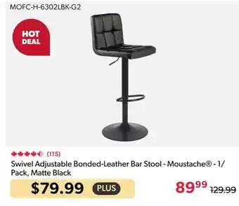 123Ink Swivel Adjustable Bonded-Leather Bar Stool - Moustache - 1/ Pack, Matte Black offer