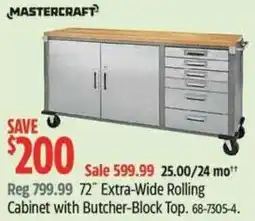 Canadian Tire Mastercraft extra-wide rolling cabinet with butcher-block top offer