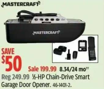 Canadian Tire Mastercraft 1/2-HP Chain-Drive Smart Garage Door Opener offer