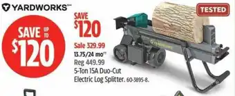 Canadian Tire Yardworks 5-Ton 15A Duo-Cut Electric Log Splitter offer