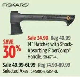 Canadian Tire Fiskars 14" Hatchet with Shock- Absorbing FiberComp Handle offer