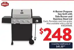 Walmart 4 Burner Propane Gas Grill with Side Burner and Stainless Steel Lid offer