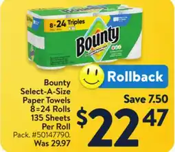 Walmart Bounty Select A Size Paper Towels 8=24 Rolls 135 Sheets Per Roll offer