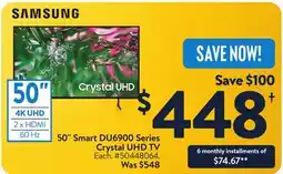 Walmart Samsung 50 Smart DU6900 Series Crystal UHD TV offer