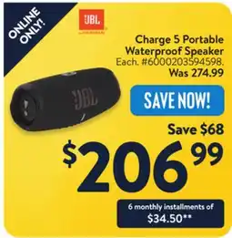 Walmart JBL Charge 5 Portable Waterproof Speaker offer